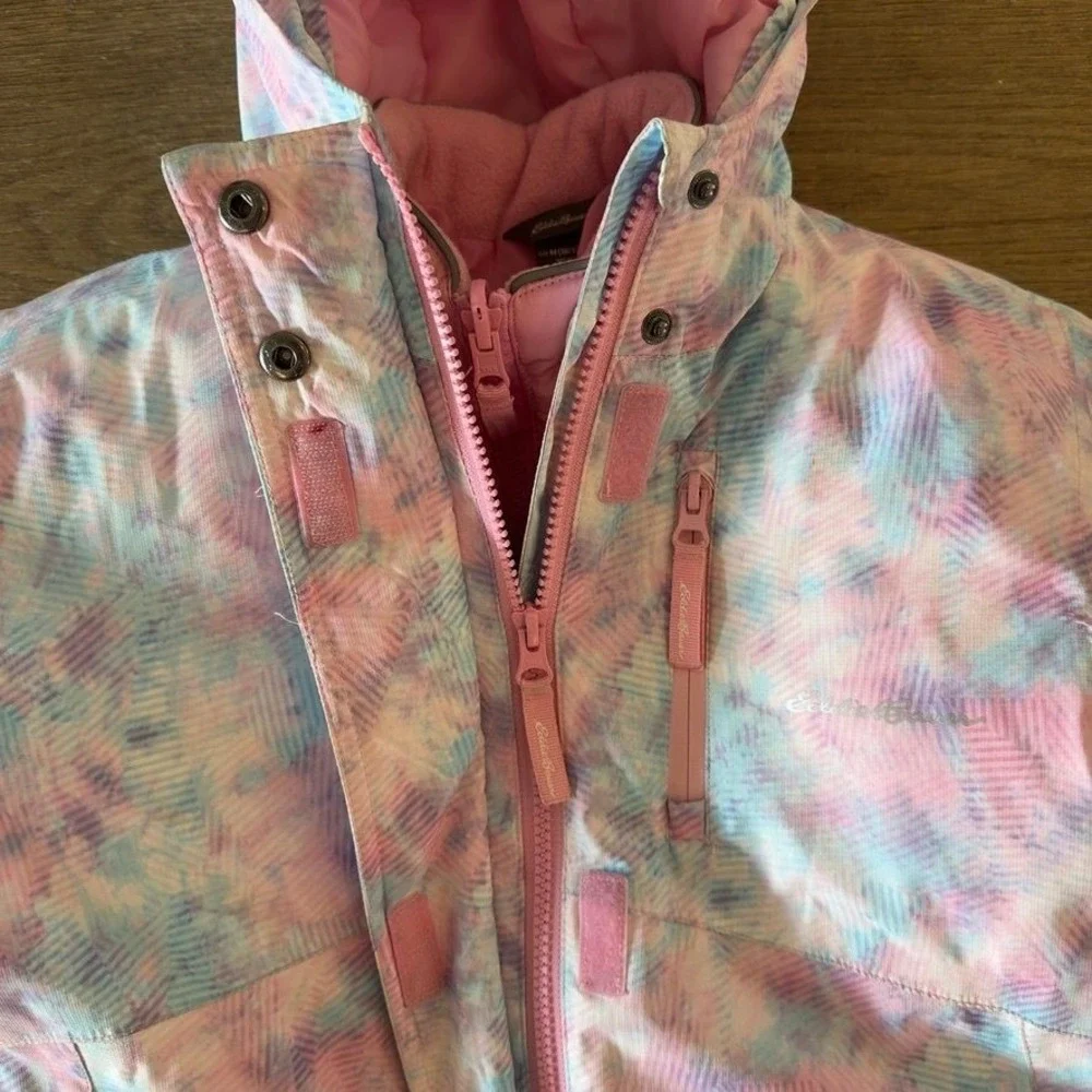 Eddie Bauer Girls 3-in-1 Winter Jacket Pink Pastel Hooded Puffer Coat M 10/12